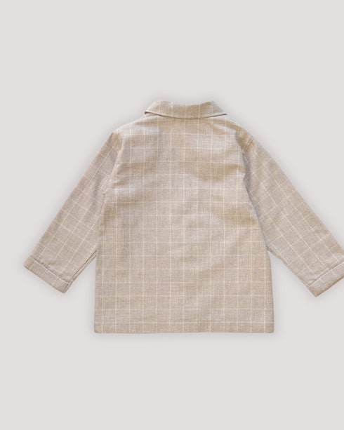 CHAQUETA CUADROS BEIGE CUELLO REDONDO Y BOLSILLOS